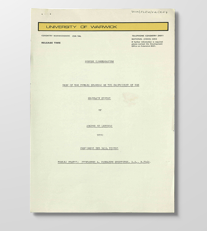 Honorary Degree - Karl Popper