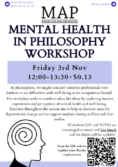Poster describing the 2023 MAP Mental Health in Philosophy Workshop