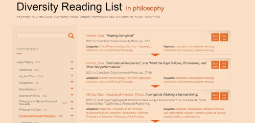Diversity Reading List webpage screenshot