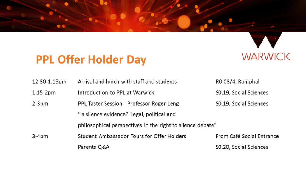 PPL Offer Holder Day Schedule