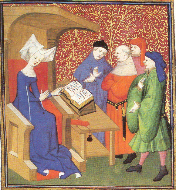 By photography The British Library Board, Harley 4431, f.259v - from a compendium of Christine de Pizan’s works commissioned in 1413, produced by her scriptorium in Paris., Public Domain, https://commons.wikimedia.org/w/index.php?curid=468763