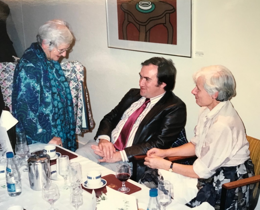 Bob Burgess and Terry Lovell with Meg Stacey at her retirement (1990)