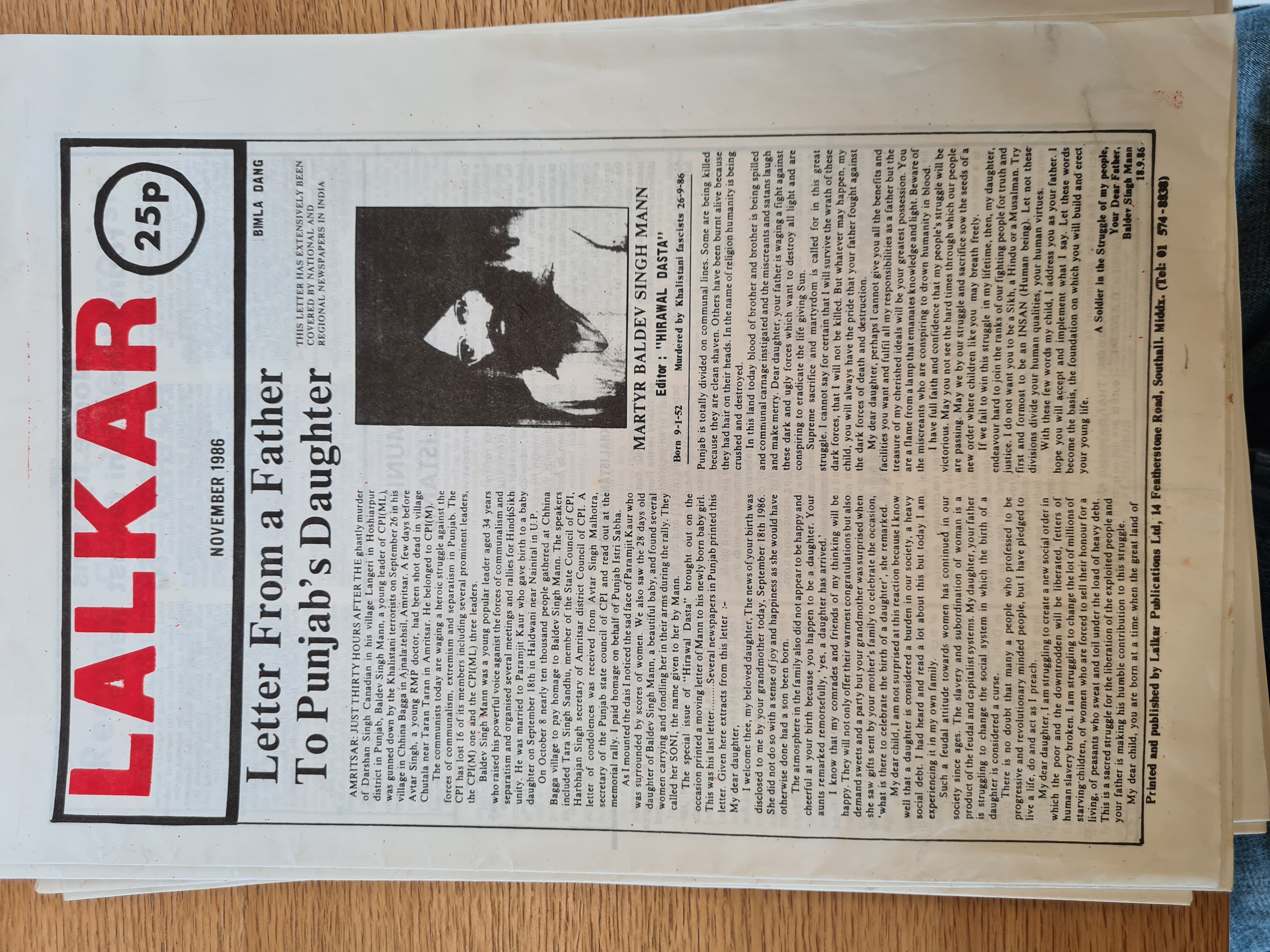 Lalkar weekly magazine of the IWA in English