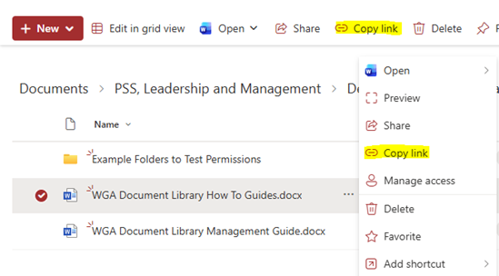 Copy link to a document