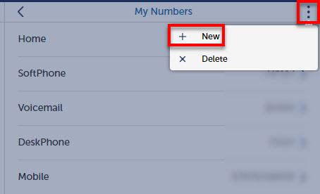 Click three dots followed by New to add a new number such as your home phone number