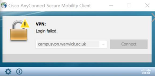 cisco anyconnect secure mobility client vpn login failed