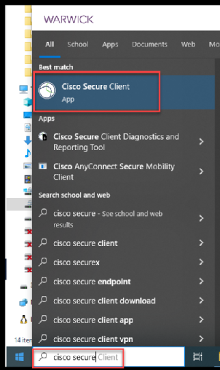 Cisco Security Client Windows search