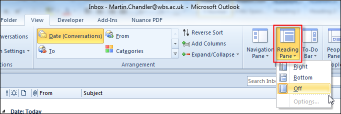 outlook for mac 2016 reading pane select columns