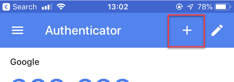 Open your authenticator app and select the option to add a new account
