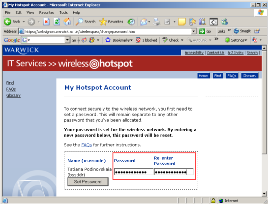 setting your hotspot account password