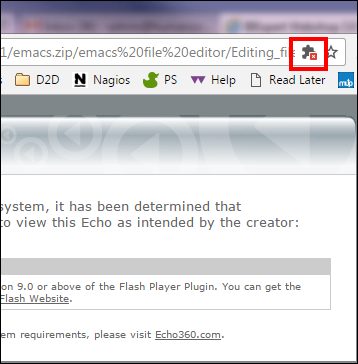The indication that Google Chrome has blocked a plugin