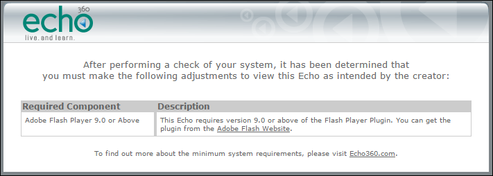 False warning to say that Flash is not installed