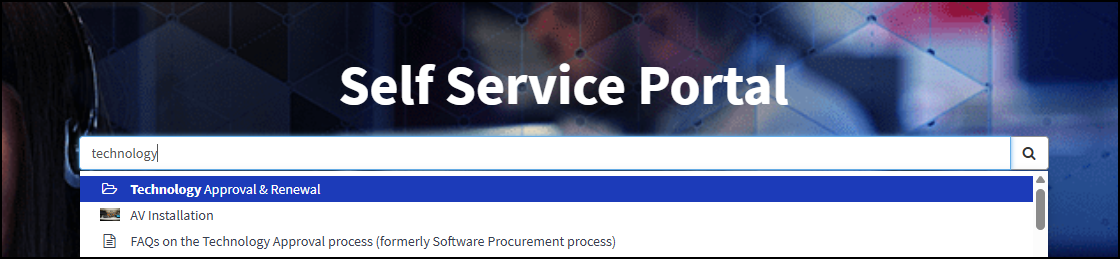 Search for Technology in the Self Service Portal