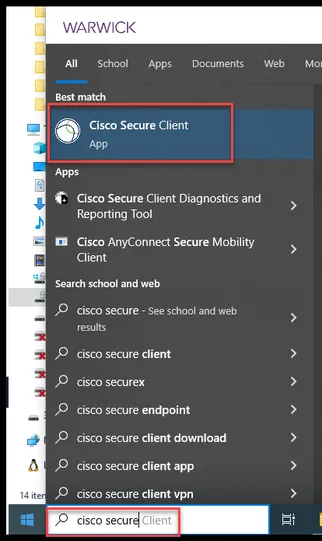 Cisco Security Client Windows search