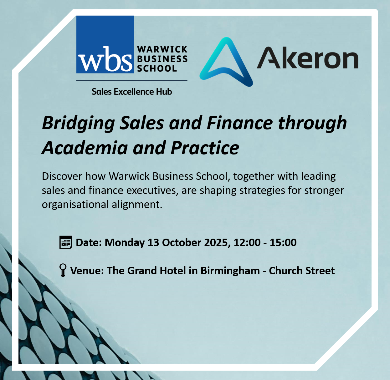 Bridging Sales and Finance through Academia and Practice event graphic.
