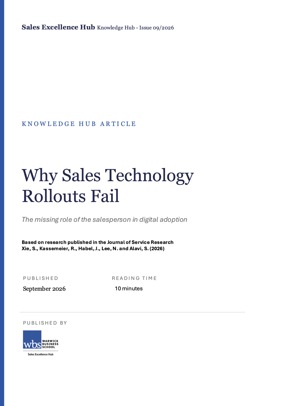 Cover of Why Sales Technology Rollouts Fail: The Missing Role of the Salesperson.