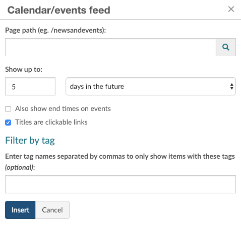 Calendar/events feed window
