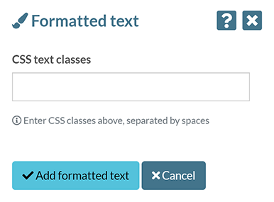The 'Formatted text' pop-up