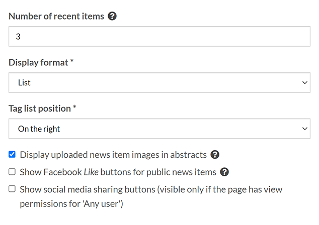 News page settings