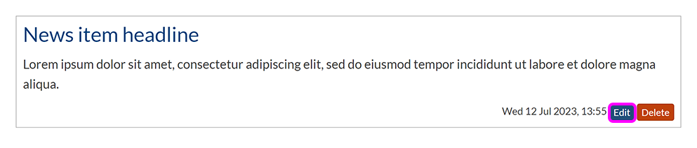 A news item in List view, with the 'Edit' button highlighted