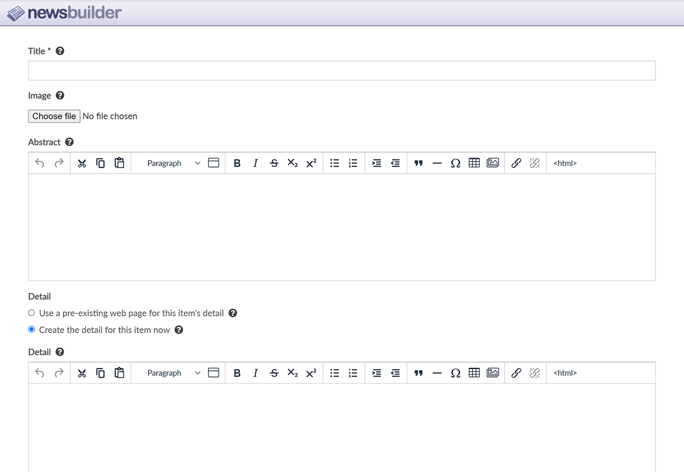 The top part of the 'Create news item' screen
