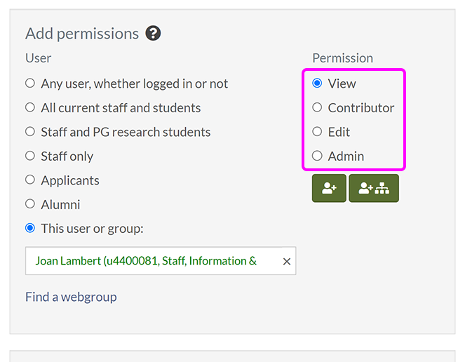 Select the permission to assign