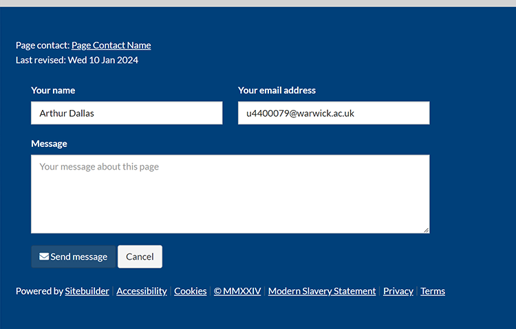 The 'Email page contact' form