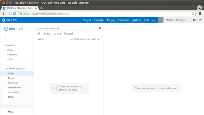 Office 365 interface showing email inbox