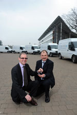 Director of Estates Bob Wilson and Transport Manager Graham Hine with the five new Ford Transit electric vans