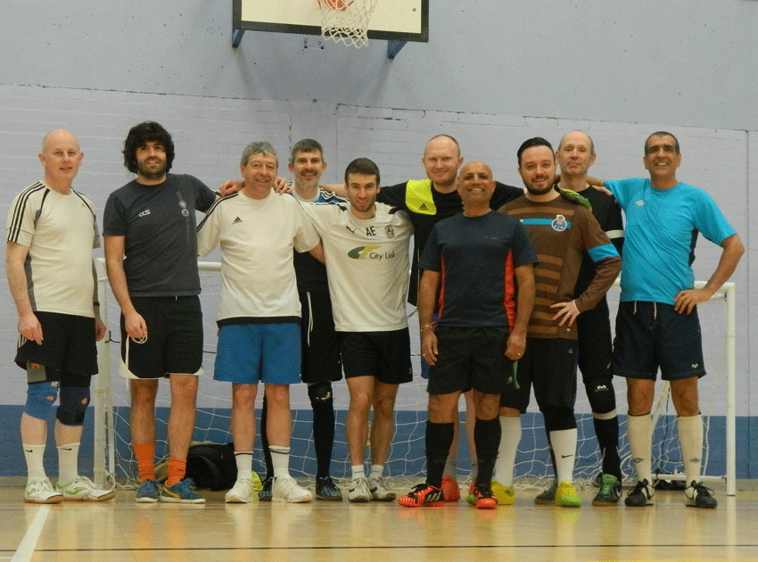 Dilip with the staff 5-a-side football team