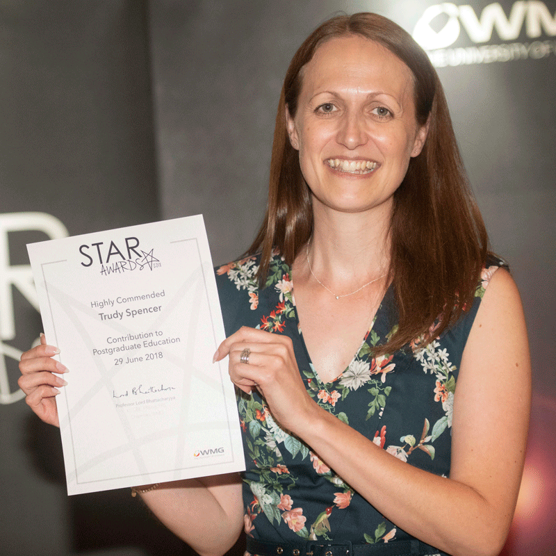 Trudy receiving a Certificate of Commendation for my outstanding contribution to postgraduate education in the WMG 2018 Star Awards.