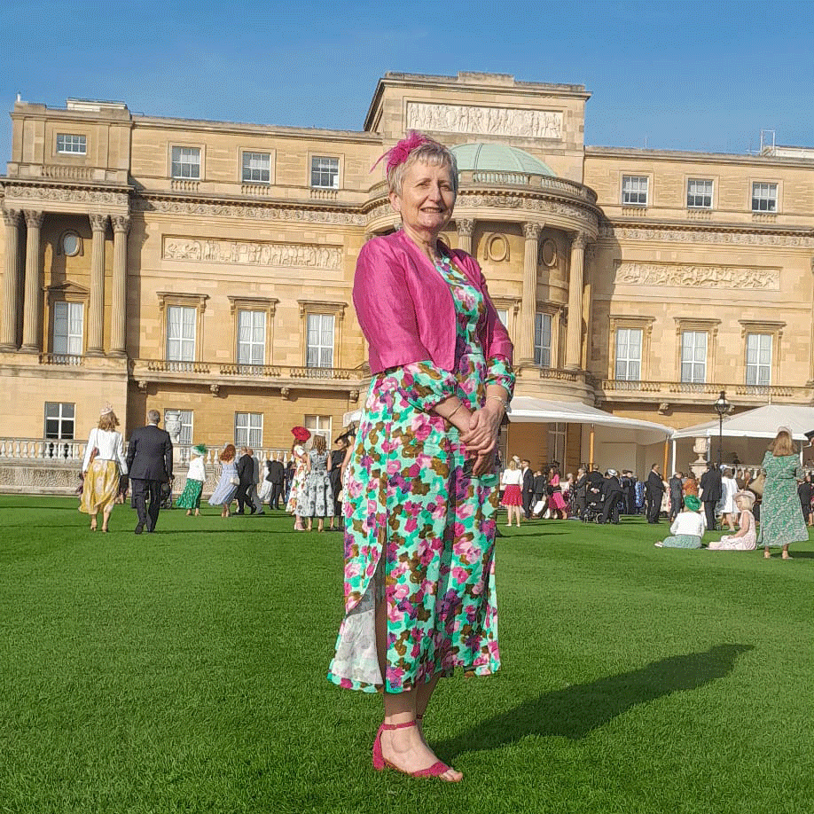 Valerie attending the King's first Garden Party in 2024 at Buckingham Palace.
