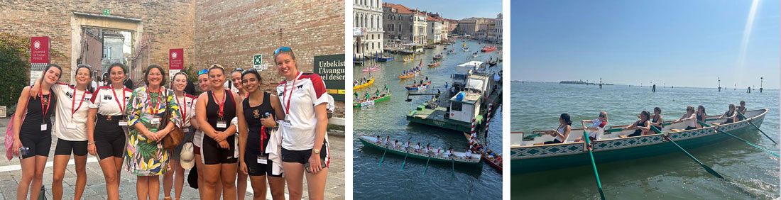 3 photos including group show of Provost with rowing team, and two photos of the gondolas. 