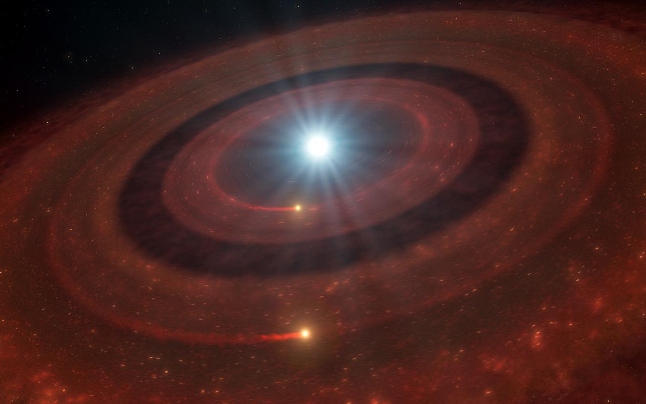 Artist impression of double disc of debris around white dwarf star
