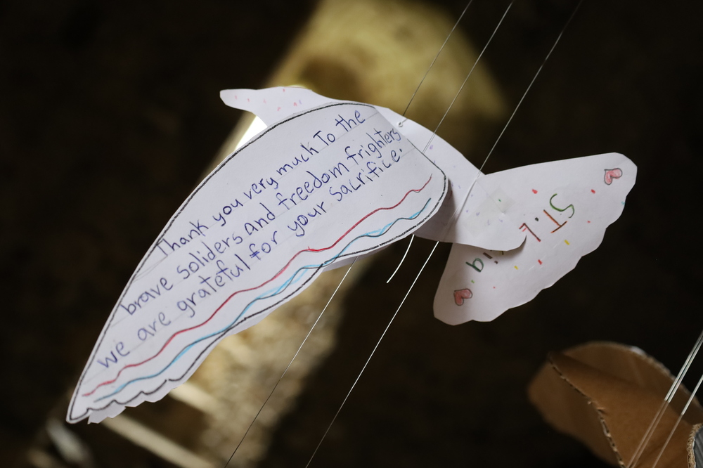 a seagull artwork with writing on