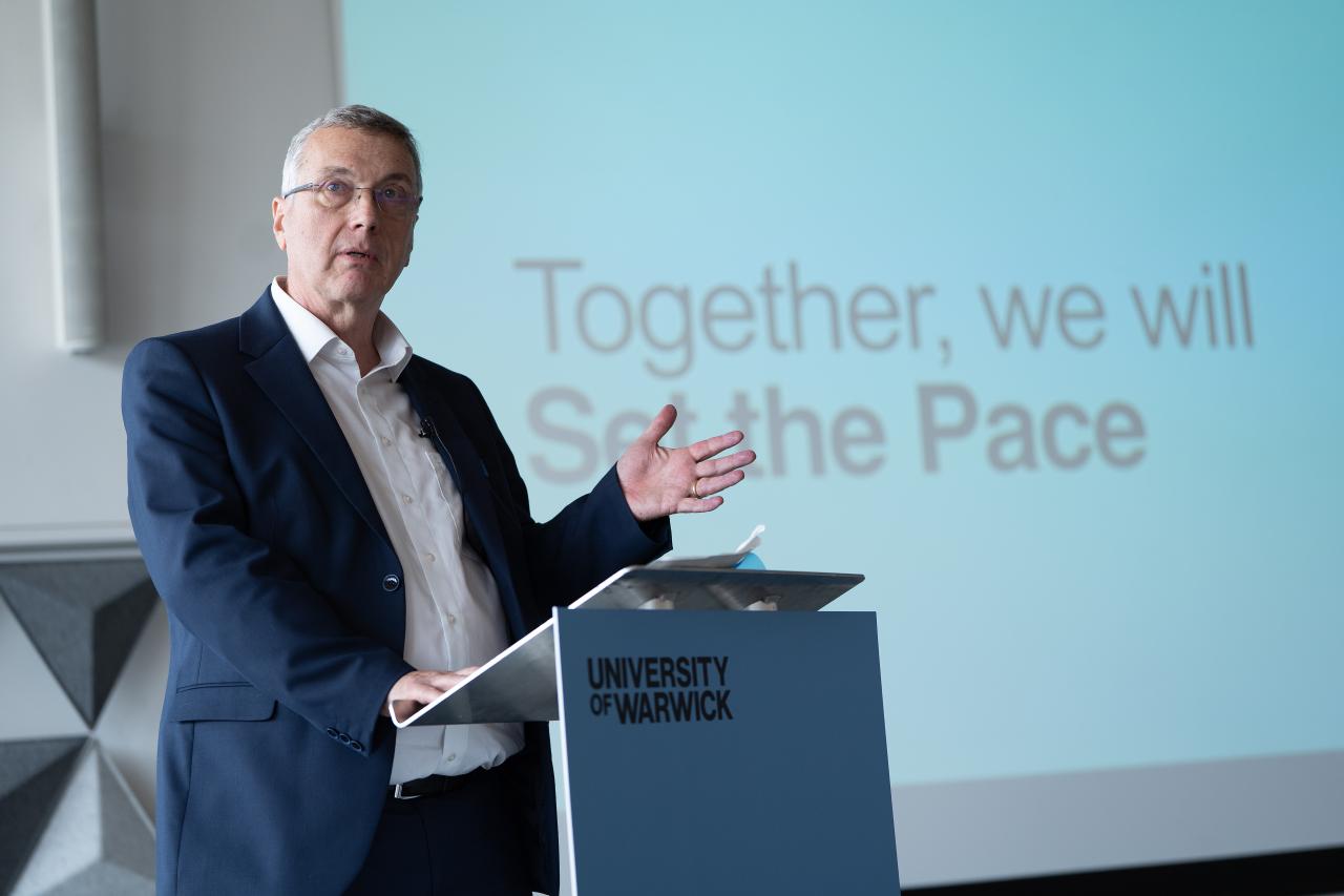 Vice-Chancellor Stuart Croft talking at the Set the Pace launch