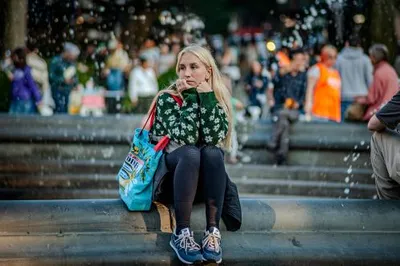 woman sitting alone