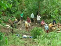 Warwick students help to cast a floor slab for the new powerhouse in Bihondo, Uganda