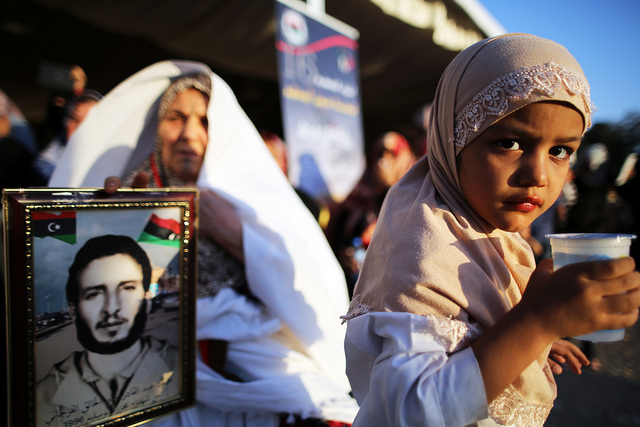 A young girl at a protest in Tripoli