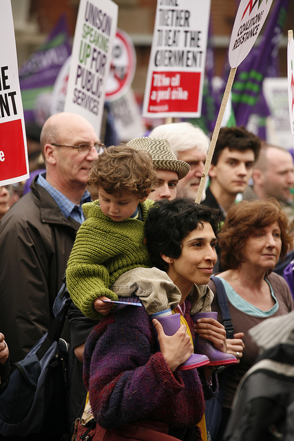 Woman and child at a demonstration