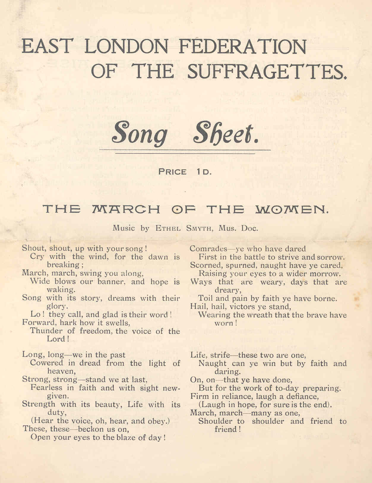 Suffragette song sheet