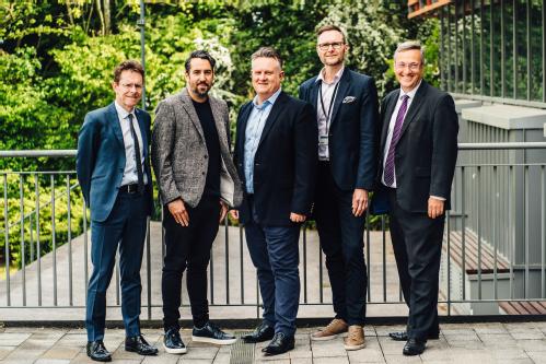 From left to right - Andy Street, Mayor of the West Midlands - Yiannis Maos MBE, Founder & CEO of Tech WM - Martin Ward, West Midlands Tech Commissioner - David Plumb, Chief Innovation Officer, University of Warwick - Professor Stuart Croft, Vice-Chancellor and President of the University of Warwick.