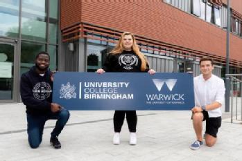 Caption Left to Right:  Alpha Jallow, University College Birmingham Guild of Students President 2020-21;  Alice Young, University College Birmingham Guild of Students Vice-President 2021/President-elect 2021-22; and  Luke Mepham, University of Warwick Students’ Union President 2020-21