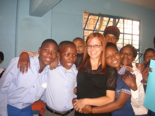Emma with students from Alex High, Alexandra