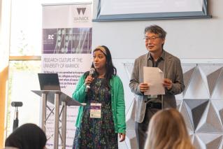 Dr Rika Nair (Research Culture Manager) and Professor Sotaro Kita  (Deputy Pro-Vice-Chancellor, Research) at the event