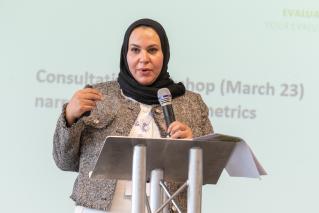 Dr Shareefa Fadhel from the University of Leeds presenting on Identifying Metrics for Assessing Research Culture 