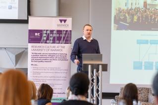 Dr Ian Hancox, Head of Warwick Scientific Services, presenting at the event