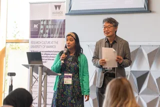 Dr Rika Nair (Research Culture Manager) and Professor Sotaro Kita  (Deputy Pro-Vice-Chancellor, Research) at the event