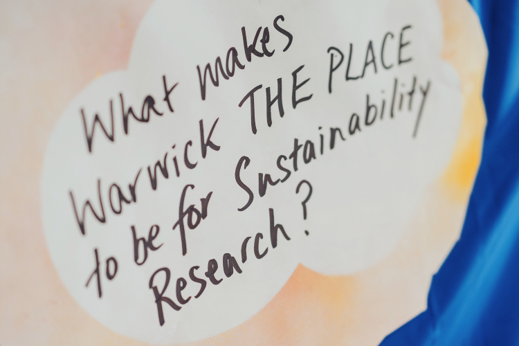 Text reading What makes Warwick THE PLACE to be for Sustainability Research?