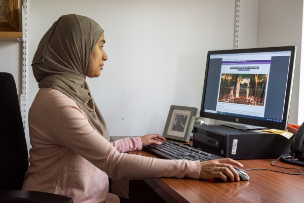 A woman using a computer